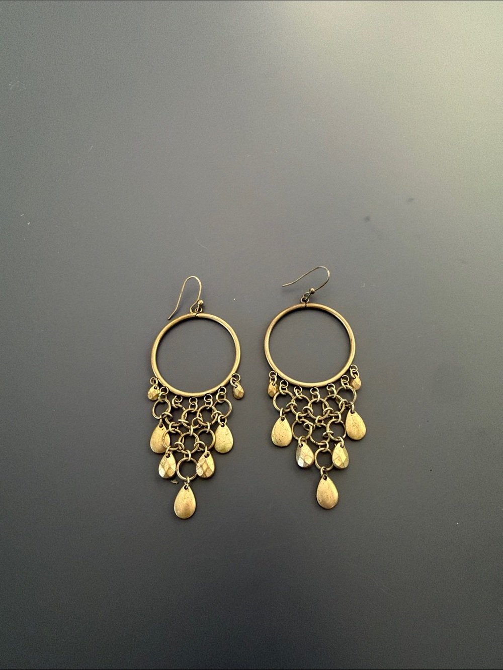 Gold Tone Chandelier Hoop Drop Earrings